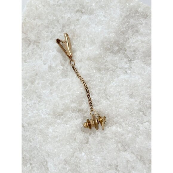 Vintage Bird Themed Men's Gold Tone Tie Tack / Pin / clip with Chain - Picture 5 of 8